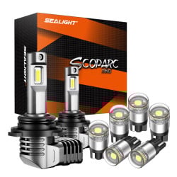 SEALIGHT® 9005/HB3 LED Headlight Bulbs T10/194 LED Interior Light Bulbs Combo White (2+6pcs)