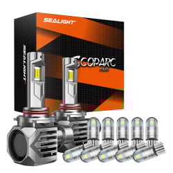 SEALIGHT® 9005/HB3 LED Headlight Bulbs T10/194 LED Interior Light Bulbs Combo White (2+10pcs)