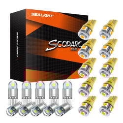 SEALIGHT® T10/194 LED Bulbs Combo: White & Amber Yellow Interior Lights 20pcs