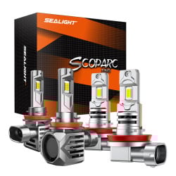 SEALIGHT® Brightest H11/H9/H8 LED Headlight Bulbs H11/H16/H8/H9 Fog Light Bulbs Combo White 6500K IP68 2Pairs