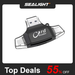SEALIGHT Multi-Port 4 in 1 SD/TF Memory Card Reader for iPhone, Android, iPad, Laptop with Multifunctional Adapter