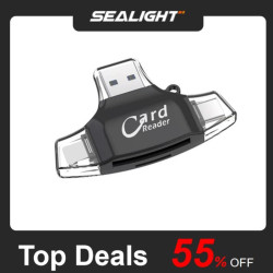 SEALIGHT Multi-Port 4 in 1 SD/TF Memory Card Reader for iPhone, Android, iPad, Laptop with Multifunctional Adapter